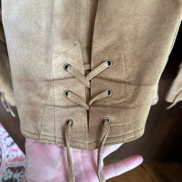 Suede Fringe Leather Jacket in Tan - Picture 6 of 9